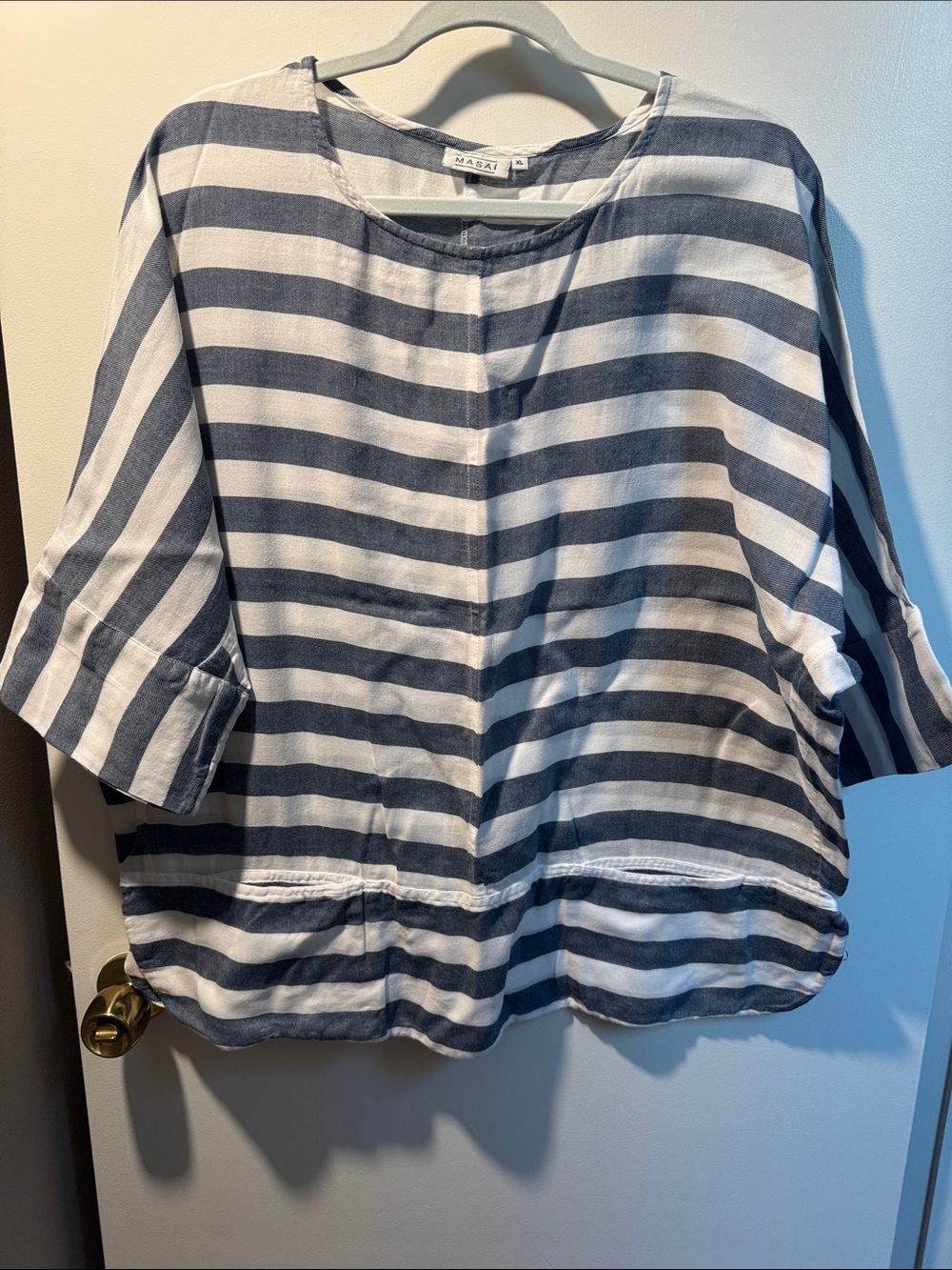 Masai Navy and White Striped Boxy Tunic Top